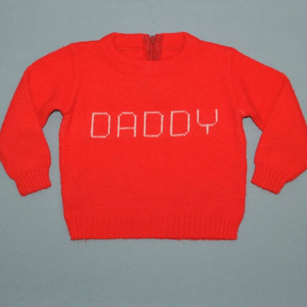 Vintage May Knitting Co. Baby Sweater Retro Mod Red & White Daddy Pullover